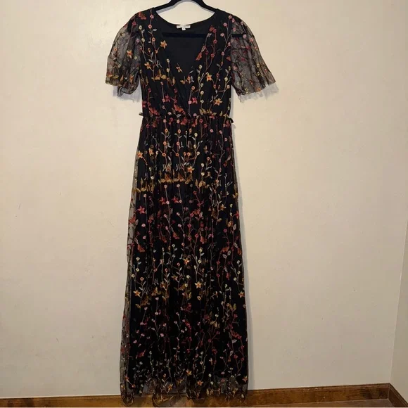 Baltic Born Floral Marsielle Black Dress With Pink, Orange, & Yellow Accents - Picture 5 of 16